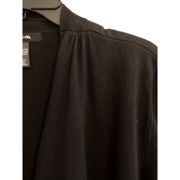 Style & Co Cardigan Open Front Sweater Fringed 3/4 Ruched Sleeves Black - Large - Picture 2 of 7
